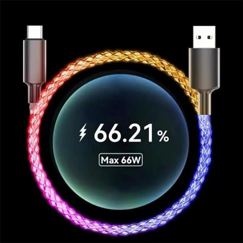 USB Type C Cable, FISHOPE 3.3ft LED RGB Light Gradual USB A to Type C Charger Cord 66W Fast Charging USB C Cable for Galaxy S10 S10E S9 S8 S21 S20 Plus A51 A11 Note 10 9 8 USB C Charger (RGB)