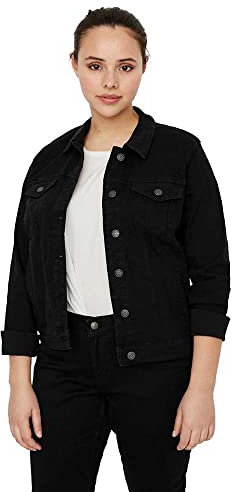 VERO MODA CURVE Women's Vmruna Ls Slim DNM Jck Mix Ga Cur Noos Denim Jacket, Black, 26