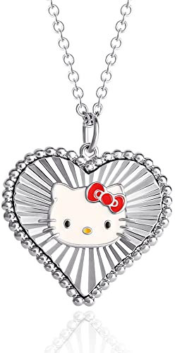 Hello Kitty Sanrio Damen-Halskette mit Herz-Anh nger, rhodiniert, Messing, ohne Edelstein
