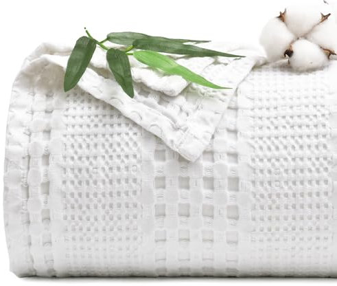 PHF Kühlende Bambusdecke mit Waffelmuster, King-Size, 267 x 228 cm, weiche, leichte, atmungsaktive Decke für heiße Schläfer, luxuriöse dekorative Baumwolldecke für Couch, Bett, Sofa, Weiß