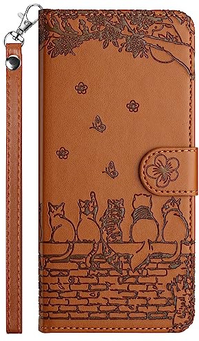 Aisenth Flip Case for iPhone X/XS Magnetic Wallet Cover With Card Holder | Cat and Butterfly,Magnetic,PU Leather+TPU inner case,Kickstand,Card Slots+Cash Pocket+Wrist Strap,Protective,Brown