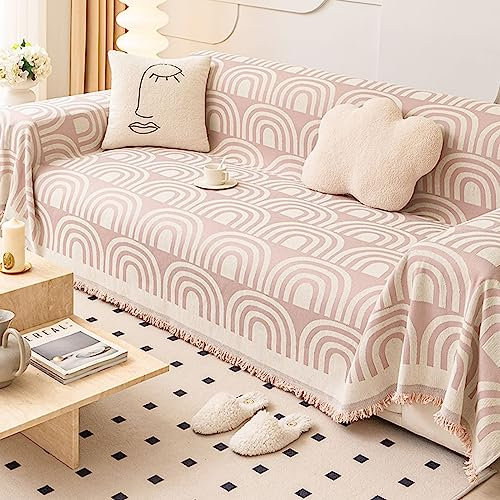 Homxi Sofahusse 1Sitzer,180x130CM,Couchbezug Decke Linie Gestreift Sofabezug Chenille Handtuch Sofa Rosa Sofahusse Universel