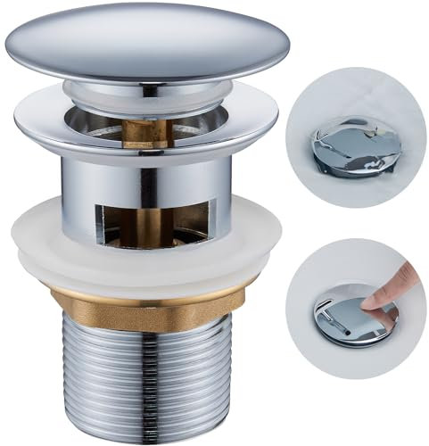 Ulytid Piletta Lavabo Bagno, Piletta Click Clack con Troppopieno, Scarico Lavabo Bagno Universal G1 1/4, Pop Up Valvola Piletta Lavandino Adatto per Sifone Bidet, Cromo Argento