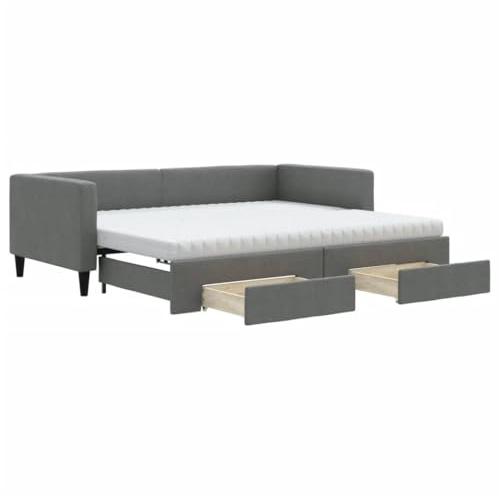 vidaXL Tagesbett Ausziehbar mit Schubladen Dunkelgrau 90x200 cm Stoff
