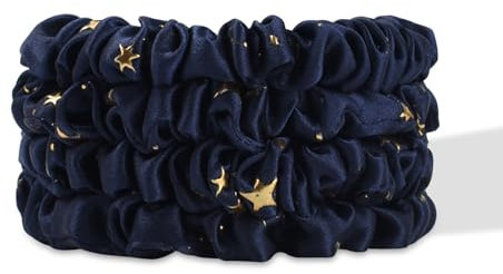 SILKIE 4er-Set 100% reine Maulbeerseide schwarze dünne Haargummis mit Reisebeutel, Haargummis für jeden Tag, Haarpflege, Pferdeschwanzhalter, ohne Haarschäden (Stargazer)