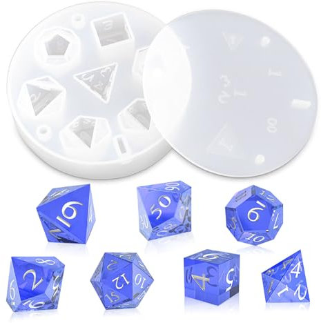 Rierousy 7 Typen Würfel Silikonform, Würfel Epoxidharz Formen, Formen Silikonformen DND Würfel, Spielwürfel Epoxidform Polyedrische, Würfel Digital Game Silikonform