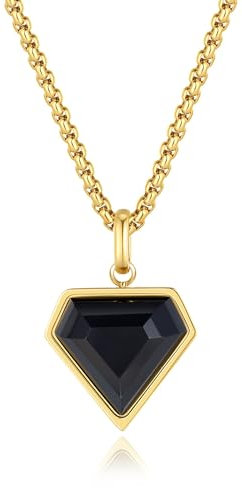 COAI Herren Damen Goldkette mit schwarzem Onyx-Herz-Anhänger 60cm