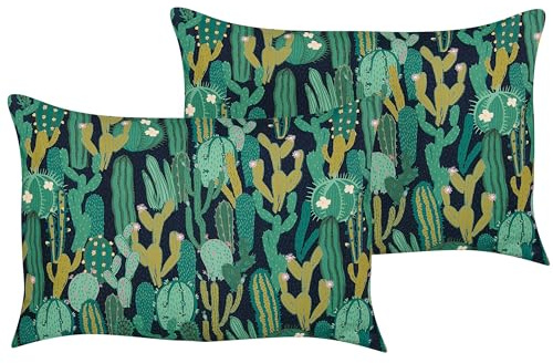 Beliani Gartenkissen 2er Set grün rechteckig 40x60 cm Pflanzenmuster Kaktus Bussana