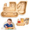 BamBamKidz Bamboo Divided Suction Plate Baby - Strong Suction Toddler Plates - Non-Toxic All Natural Eco Friendly Materials - Digger