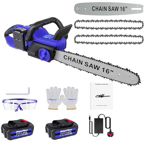 Electric Chainsaw Cordless Chain Saw For Cutting Trees, 16Inch Chainsaw Tree Cutter Cordless Chain Saws Electric Wood Branch Pruning Saws with 2 PCS 4.0Ah Battery, 2 Chains, Safety Lock & Oiler System