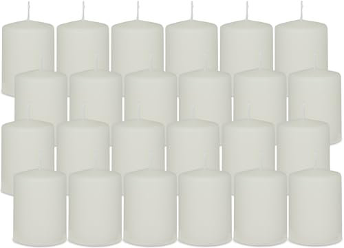 DecoLite 24er Pack Stumpenkerzen 80/60mm - Selbstverlöschend, Safe Candle, RAL Zertifiziert, 27 Stunden Brenndauer - 100% Made in Germany by Wenzel Kerzen (wollweiss)