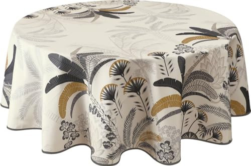 Le linge de Jules Tischdecke, schmutzabweisend, Palmen – oval 150 x 240 cm, Beige, Grau, Schwarz