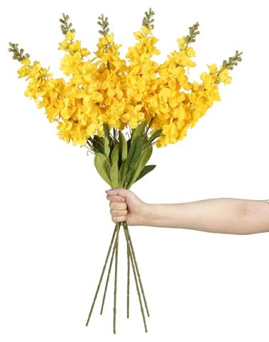 IPOPU Künstliche Blumen aus gelbem Delphinium, 85 cm, 6 Stück, Löwenmaul, Hyazinthe, Antirrhinum, künstliche Blumen, Seide, langer Stiel, Blumen für Hochzeit, Heimdekoration (gelb)