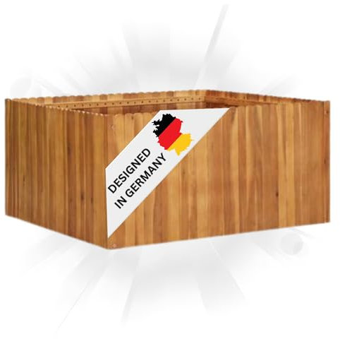 DELUKE Hochbeet aus Holz Jona | 100x100x50cm, Akazienholz | Hochbeet für Garten Hochbeet Holz Gartenbeet hoch Kräuterbeet XXL Blumenbeet Gemüsebeet groß Garten