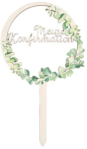 Cake Topper Konfirmation: Tortendeko aus Holz, Caketopper Eukalyptus, Tortenstecker, Konfirmationsdeko, Kuchendeko für Junge & Mädchen, Tortentopper, Kuchedekor, 20 x 12 cm