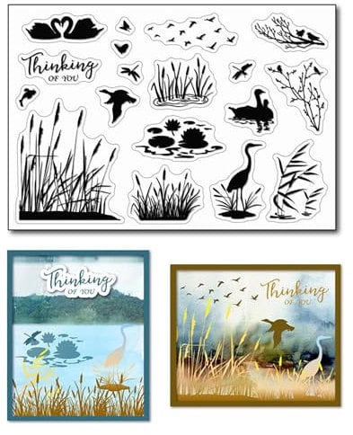 arriettycraft Silhouette Wetlands transparente Stempel für Kartenherstellung oder Journaling, Entenreiher Schwan Vögel Silikon stempel für Scrapbooking Papierbasteln