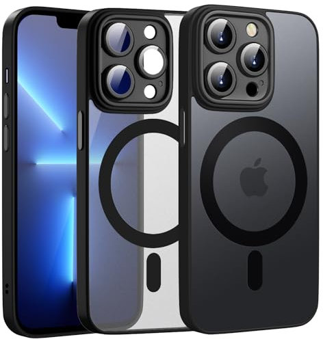 KPPIT hülle für iPhone 13 Pro Hülle 6.1 Zoll,Kompatibel mit MagSafe,[Transluzente Matte Schutzhülle] Vollständiger Kameraschutz Stoßfeste Kratzfeste Handyhülle für iPhone 13 Pro case (Schwarz)