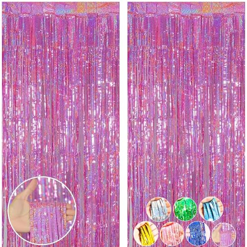 Lametta Vorhänge Glitzer 2 Stück Rosarot Metallische Glitzervorhang Fringe 1m x 2.5m Folienfransen Vorhang für Geburtstag Ostern Karneval Feen Eiscreme Party Einschulung