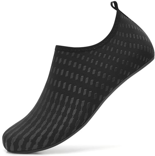 RUOMU Badeschuhe Herren Damen Wasserschuhe Schnell Trocknend Schwimmschuhe Barfußschuhe rutschfeste Leicht Aquaschuhe Strandschuhe fur Männer Frauen,Schwarz 40 EU