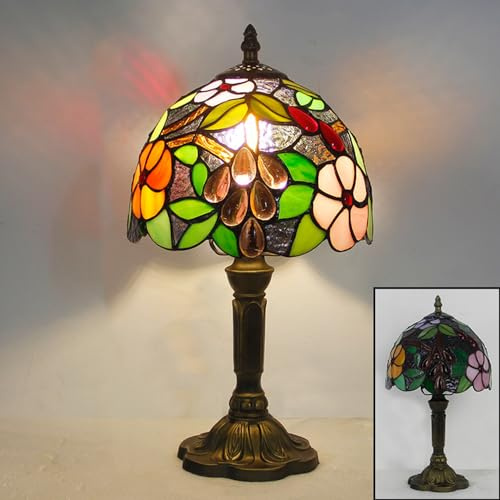 Mengjay Lampe Nachttischlampe Retro 220V Kleine Tischlampe Rose Traube Bunte Glas Lampenschirm Schlafzimmer Deko Schlafzimmer Tischlampen Nachtlampe Tischleuchte