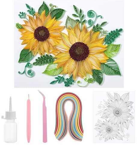 PH PandaHall Papier-Quilling-Set 360pcs Papier Quilling Streifen Sonnenblume Quilling Muster Vorlage Board Quilling DIY Crafts Set für Anfänger Erwachsene 24.5x21cm