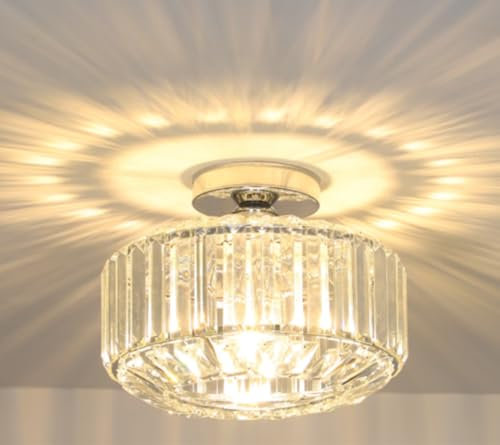 Stepeak Plafonnier en Cristal Moderne pour Salon, Chambre avec Abat-jour en Verre - Lustre Chrome pour Salle à Manger et Cuisine