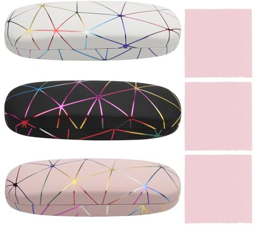 HENGBIRD 3 custodie per occhiali da sole rigide multicolori, per occhiali da donna, custodia rigida, portatile, personalizzata, con panno per la pulizia per occhiali da sole, multicolore, M,
