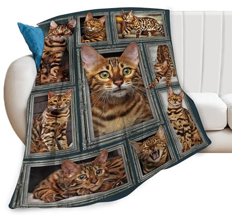 Coperta con gatto del Bengala Bengala, idea regalo e decorazione, graziosa coperta per ragazze, donne, bambini, adulti, morbida, calda, accogliente, in pile, per divano, letto, 127 x 101,6 cm