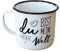 KAMACA Metalltasse Retro mit Spruch im Emaille Look 350 ml Metall-Becher für Alltag Büro Camping witzig tolles Geschenk für liebe Menschen Kollegen (Du bist meine perfekte Welt)