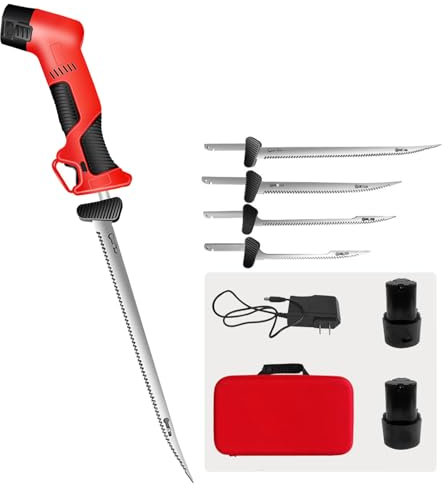 Couteau à découper la Viande électrique, Couteau à Filet de Poisson avec 4 Lames en Acier à Haute teneur en Carbone, Couteau à Pain livré avec 2 Piles remplaçables et poignée antidérapante, Couteau