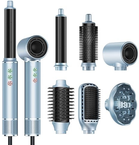 OKWRAP Airstyler, Hair Styler Set 7 in 1 With 110000 U/Min Hochtouriger Motor Haartrockner Warmluftbürste, 320 Millions lonic Hair Styler Set Mit Luft Lockenstab, Föhn, Glättbürste, Licht,Leise