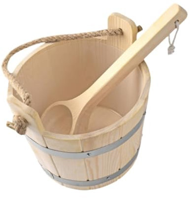 Dualoai Barile E Mestolo per Sauna in Legno Da 5 Litri, Pratico E Portatile per La Stanza Da Bagno Della Sauna di Casa