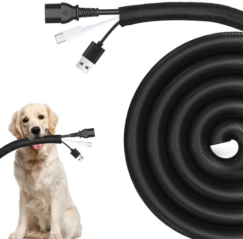 AGPTEK 6m Kabelschlauch, 20 mm selbstschließend Kabelkanal, Flexibler Textilien Kabelmantel, Kabelmanagement für Schreibtisch, TV, Computer, PC, Kabelschutz für Hund, Katze, Schwarz