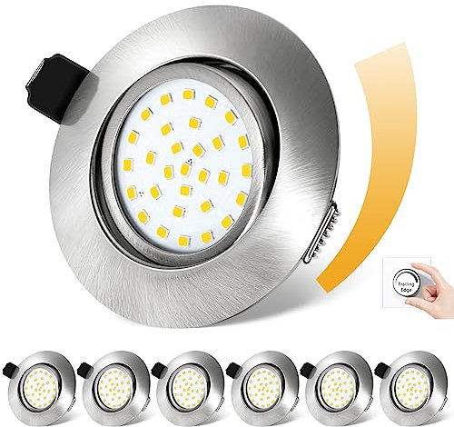 fosfor LED Einbaustrahler 230V Dimmbarer, Nur 25mm Einbautiefe, 600LM, IP44 Spritzwassergeschützt, 5W Ersetzt 50W Halogenstrahler, 6er Set, für Badezimmer, Wohnzimmer (Neutralweiß 4500K, Silber)