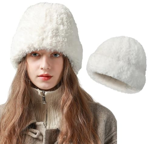 TAGVO Pelzmütze Strickmützen für Damen, Dick Weich und Warm Mützen mit Ohrenschutz, Plüschkunstfell-Strickmütze zum Skifahren und für Outdoor-Aktivitäten