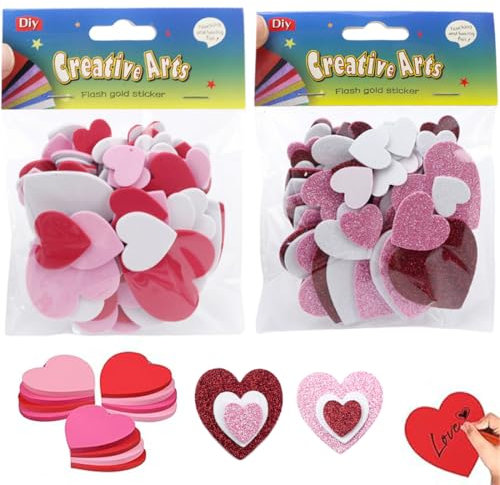 240 Stück Herzen Schaumstoff Sticker, Selbstklebende Glitzer Herzen Aufkleber, Moosgummi Herzen Selbstklebend Herzen Schaumstoff, Sticker Glitzer für DIY Dekoration, Geburtstag Hochzeit