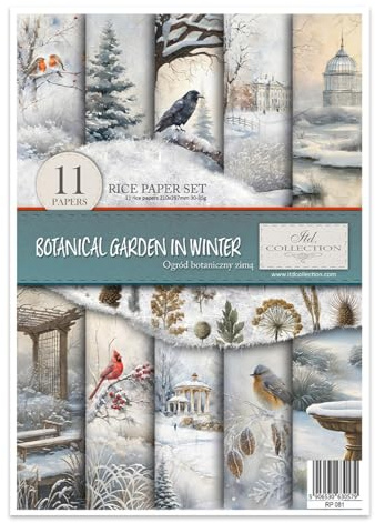 ITD Collection - Reispapier Decopatch - Decoupage Papier - Motivpapier für Serviettentechnik - Rice Paper Sheets - A4 29,7 x 21 cm - Botanical Garden in Winter - RP-081