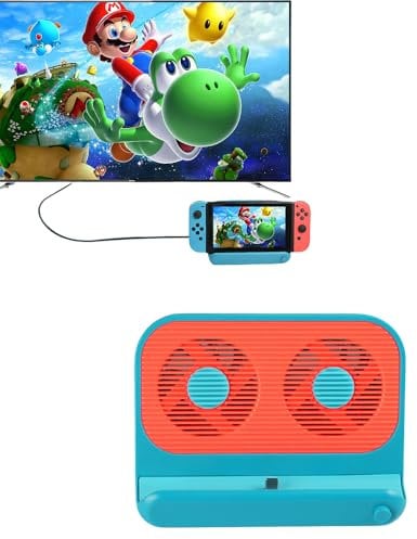 Docking station compatibile con Nintendo Switch USB-C Game Hub con ventola di raffreddamento a 4 porte (rosso blu)