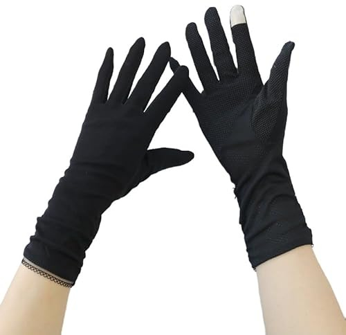 OhMill Sonnenhandschuhe, lang, Damen, Sommer, Fahrhandschuhe aus Baumwolle, Touchscreen, volle Finger, atmungsaktiv, rutschfest, Fahrradhandschuh, UV-Schutz, dehnbar, für Angeln, Wandern, Radfahren