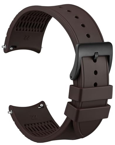 WOCCI 20mm Cinturino Orologio, Estremità Curva, Silicone con Tocco Setoso, Fibbia Nera (Marrone)