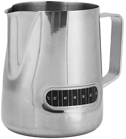 Milk Frother Cup Stainless Steel Coffee Jug with Temperature Sensing Short Mouth Spout 600ml