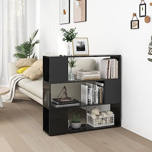 Woonisher Bücherregal Raumteiler Hochglanz-Schwarz 100x24x94 cm bücherregal Holz