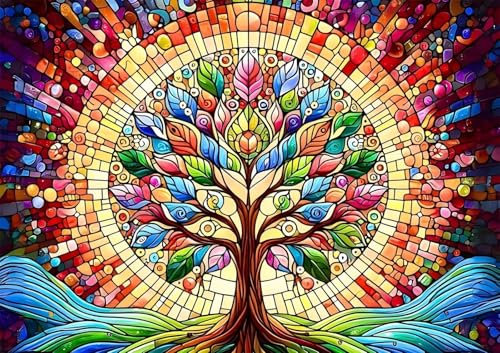 Stained Glass Tree Puzzles 1000 for Adults,jigsaw puzzles for adults 1000 Pieces Puzzle Home Challenging Educational Games Home Decoration puzzle Gifts