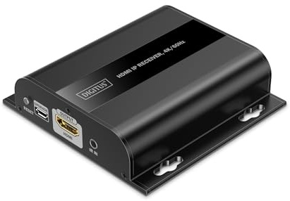 DIGITUS HDMI IP Extender Receiver für DS-55351 – UHD 4k 60Hz – HDMI 2.0 | Bis zu 200 m Reichweite über LAN-Kabel ab CAT 6 – Emfängereinheit – Punkt-zu-Multipunkt – Schwarz