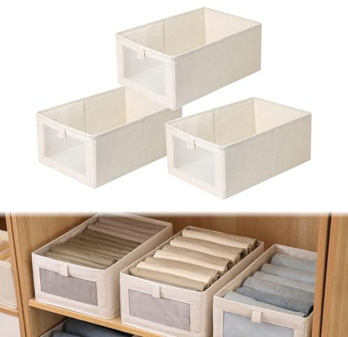 Luckwaii Faltbare Aufbewahrungsbox 3er Set mit Transparentem Sichtfenster | Ordnungsboxen Aufbewahrung Schrank Wardrobe Organizer Box Faltbox für Kleiderschrank Kleidung Spielzeug (41 x 28 x 17 cm)
