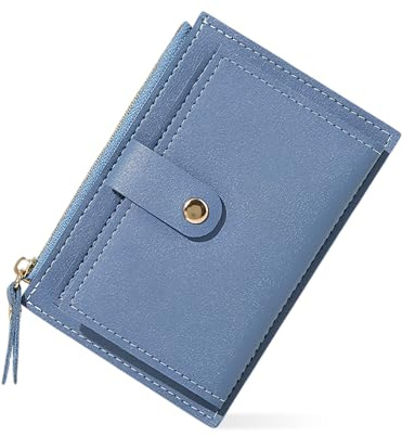 DEARBAG Portefeuille Femme Cuir, Porte Monnaie Mini Porte Cartes, avec Fermeture éclair, avec 6 Emplacements de Carte, éclair Poche à Monnaie, Porte Carte de Credit Cuir, 14 * 9 * 0.5cm (Bleu)