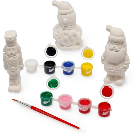 LEGAMI - Weihnachtsfiguren-Dekorationsset Saint Your Christmas, 3 Gipsfiguren, Weihnachtsmann, Schneemann, Nussknacker, 7 Temperafarben, 1 Pinsel, 21 x 30 cm