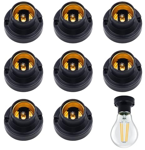 8 Pièces Douille Ampoule a Visser E27 de Plafond Noir | Douille de Lampe E27 de Chantier Support Ampoule Plafonnier a Encastrer pour Ampoules à Incandescence Lampes Halogènes