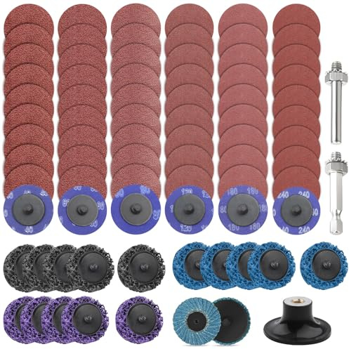 77 Stück Schleifscheiben Set 50mm Scheiben Schnellwechsel Reinigungsscheibe | Flex Schleifscheiben Set mit Metallstange Und Schnelles Wechseln der Palette für Metall Holz Stahl Schleifen Polieren