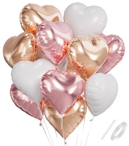 Herz Folienballons, Herzluftballons Rosa Weiß Roségold, 18 Zoll Herz Luftballon Helium, Herzballons Roségold Herzform Folienluftballon, Herzluftballons Hochzeit Romantisch Valentinstag Geburtstagsdeko